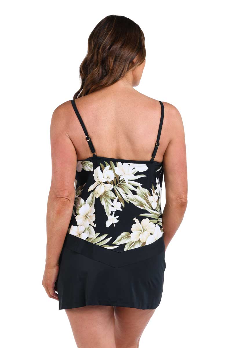 Maxine: Island Greenery Flutter Hem Tankini Top
