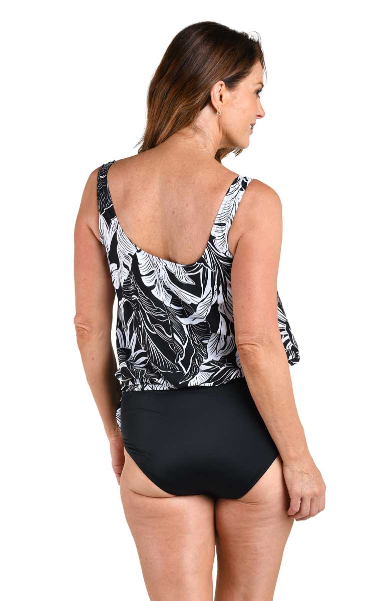 Maxine: Night Tropics Banded Scoop Blouson Top