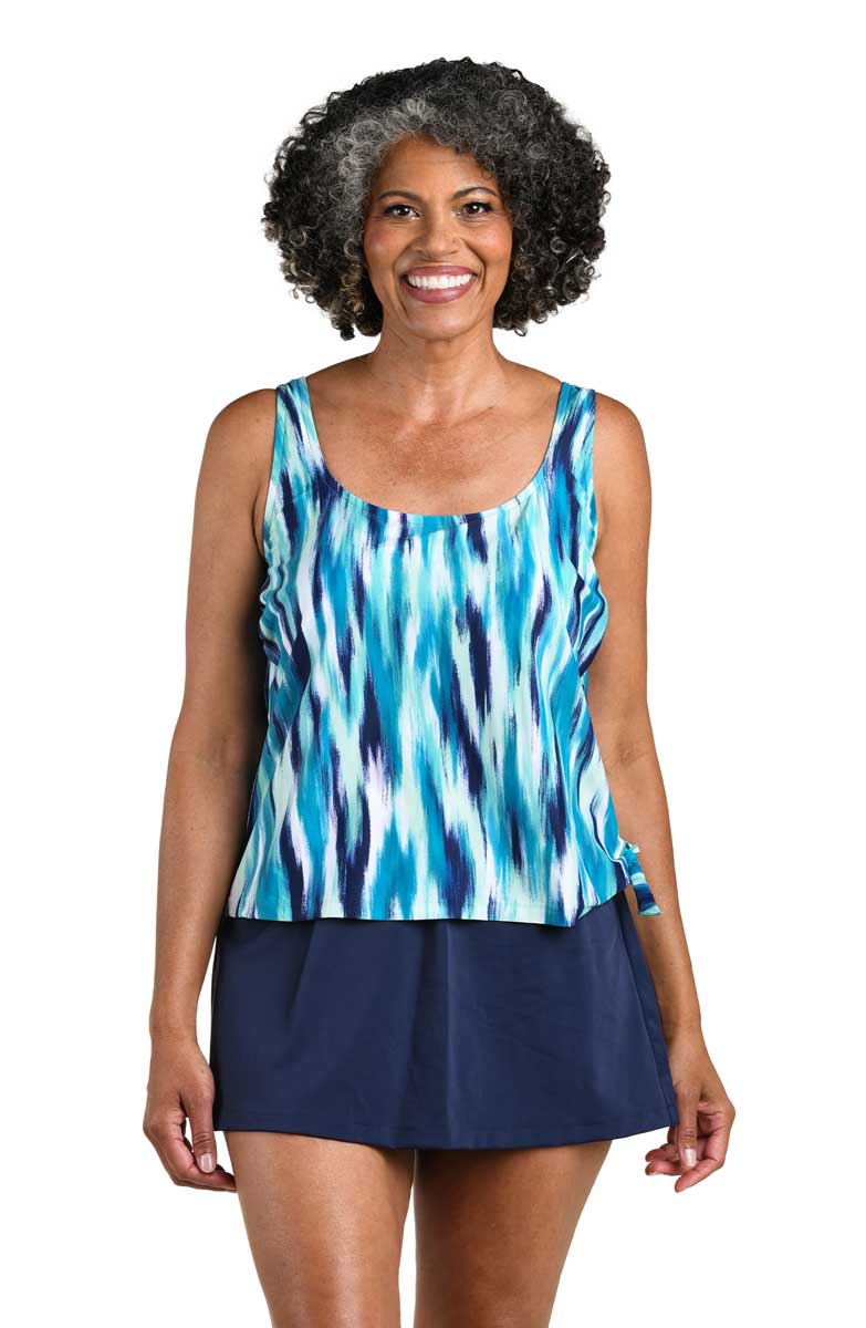 Beach House: Block Trop Pique Claire Racerback Tankini Top