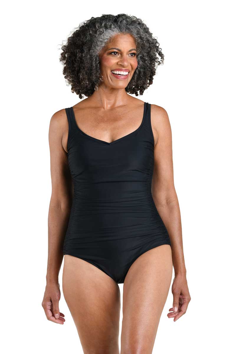 Maxine: One Piece Solids V-Neck Swimsuit