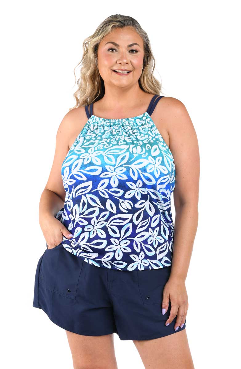 Maxine: Plus Size Into The Lagoon High Neck Tankini Top – Swim City