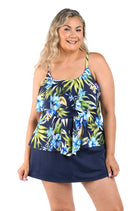 Maxine: Plus Size Island Serenity Double Tiered Tankini Top - INDIGO BLUE