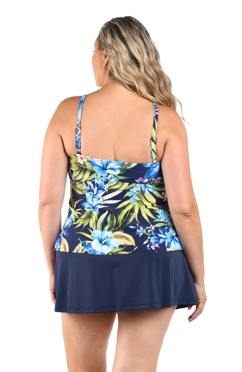 Maxine: Plus Size Island Serenity Double Tiered Tankini Top - INDIGO BLUE