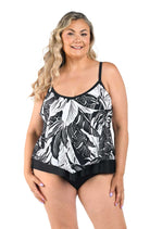Maxine: Plus Size Night Tropics Flutter Tankini Top