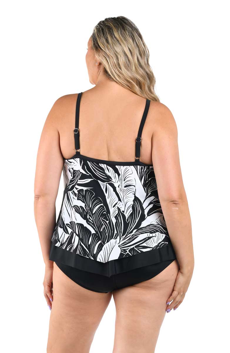Maxine: Plus Size Night Tropics Flutter Tankini Top