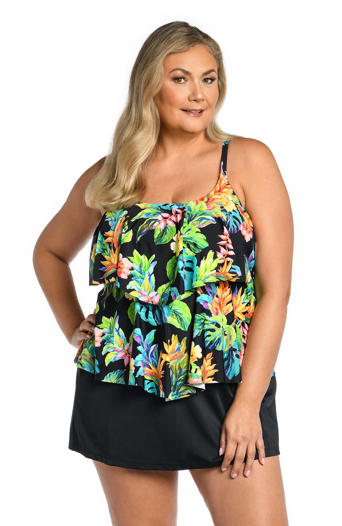 Maxine: Plus Size Oahu Oasis Two Tiered Tankini Top