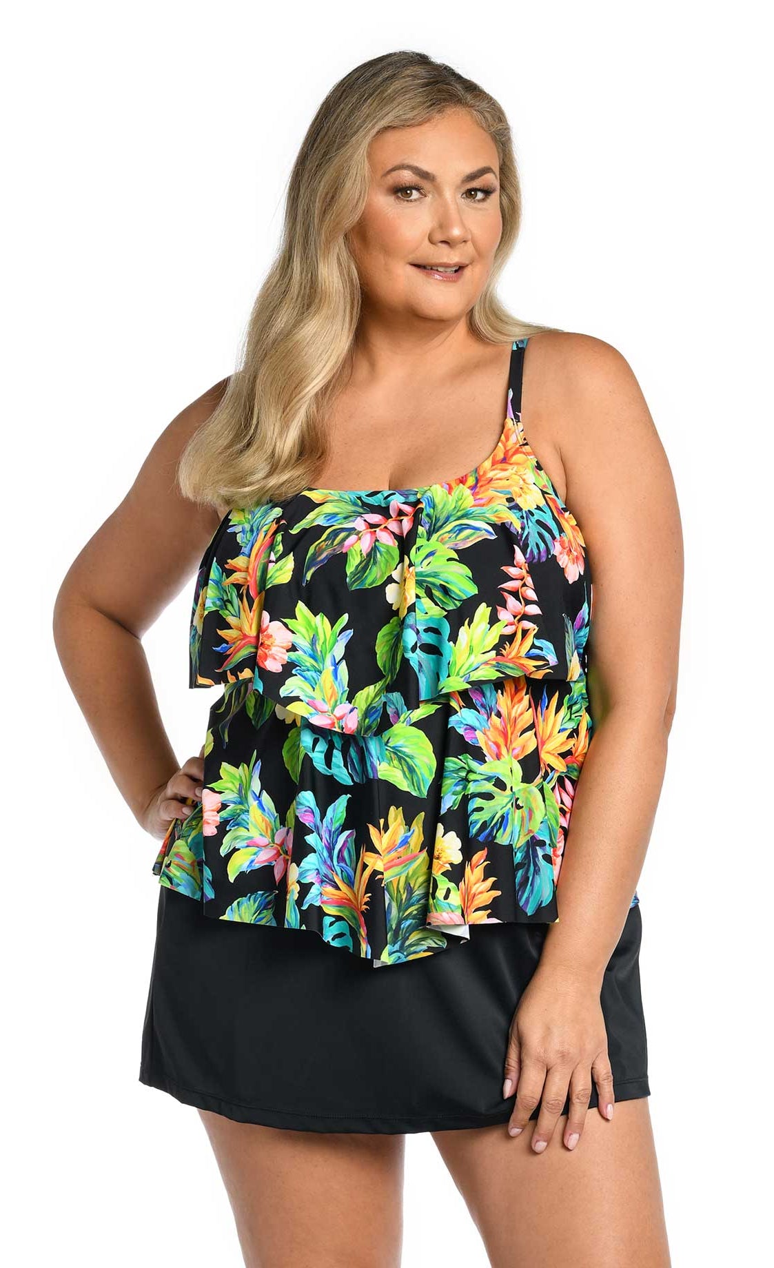 Maxine: Plus Size Oahu Oasis Two Tiered Tankini Top