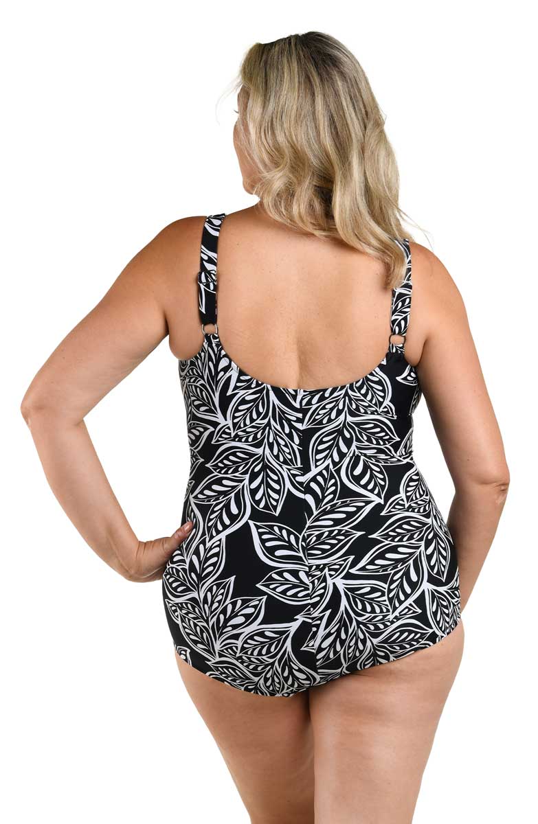 Maxine: Plus Size One Piece Native Vines Ruched V-Neck Swimsuit