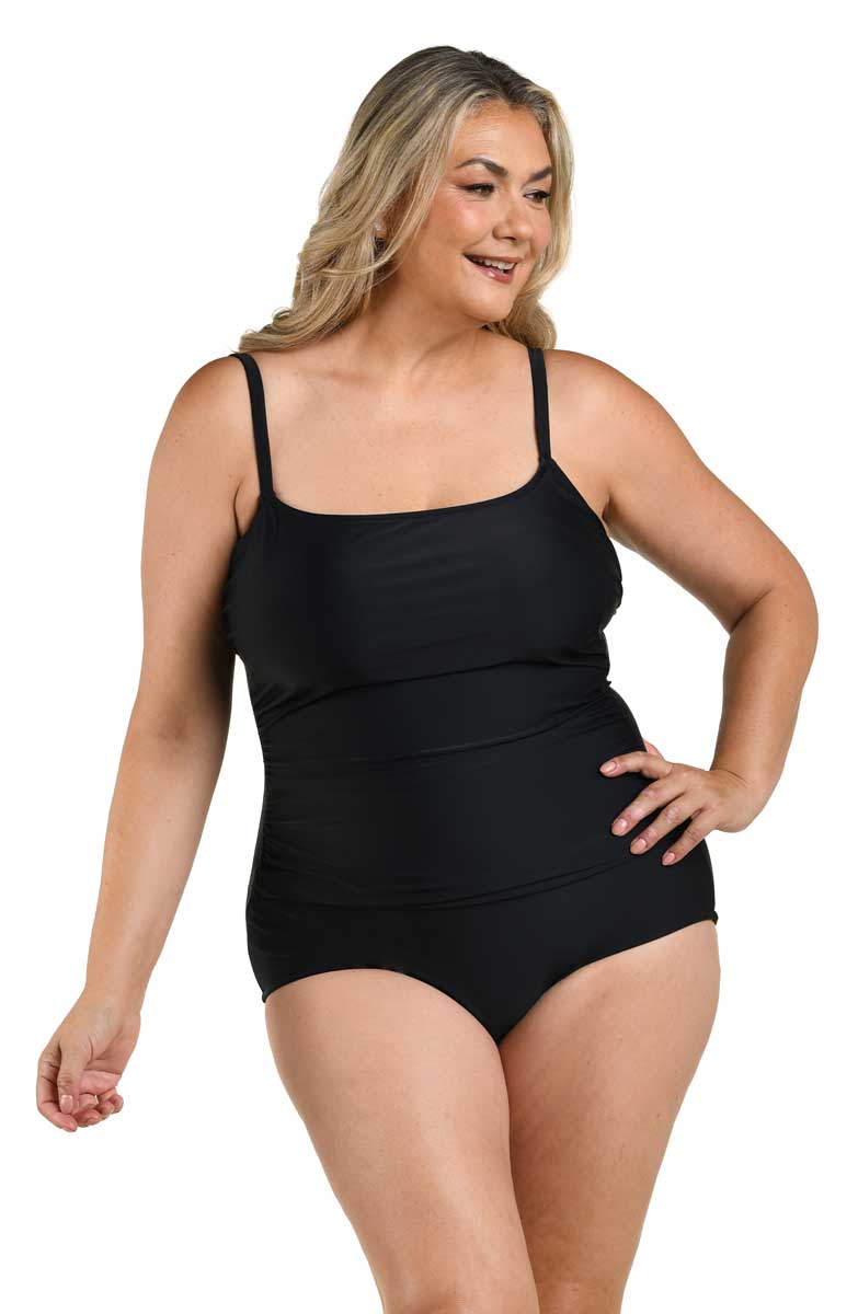 Maxine: Plus Size One Piece Solids Ruched Girl Leg