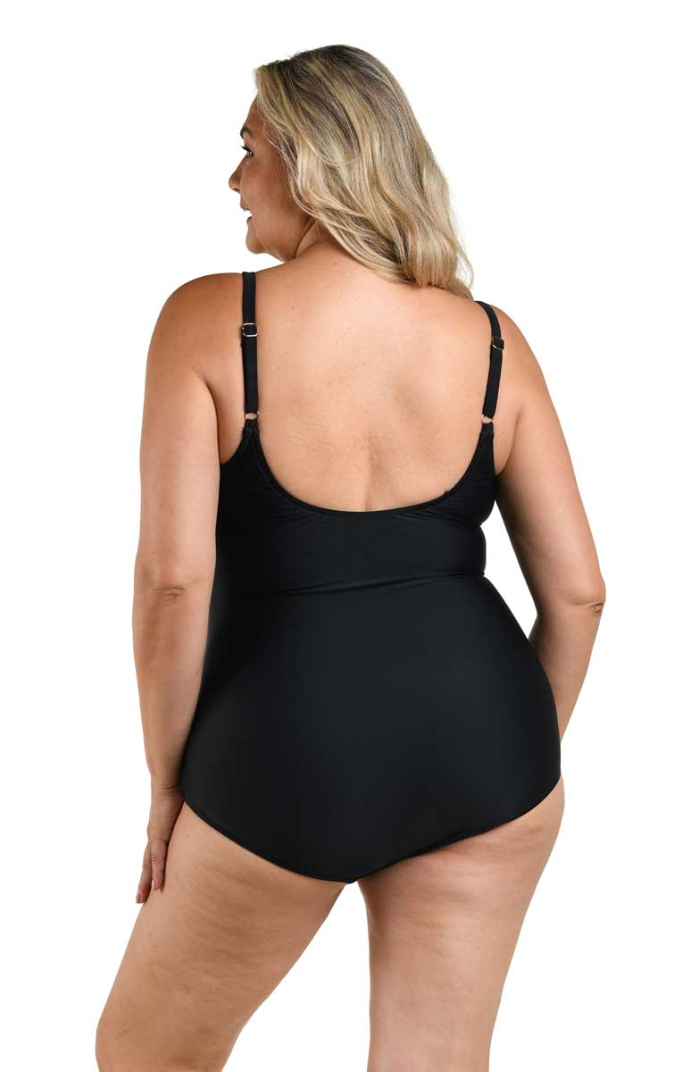 Maxine: Plus Size One Piece Solids Ruched Girl Leg