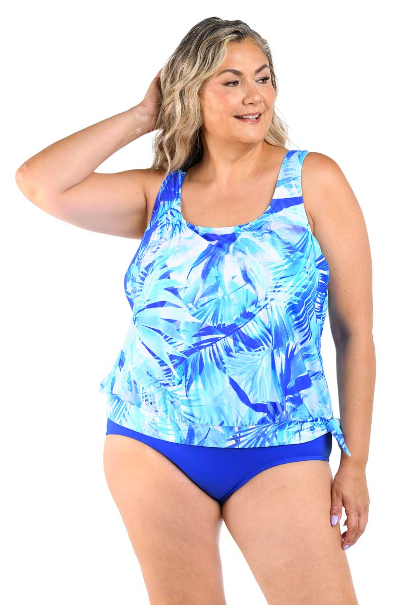 Maxine: Plus Size Pacific Palms Banded Scoop Blouson Top