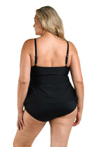 Maxine Plus Size Solids Double Tiered Tankini Top in Black, alternate view