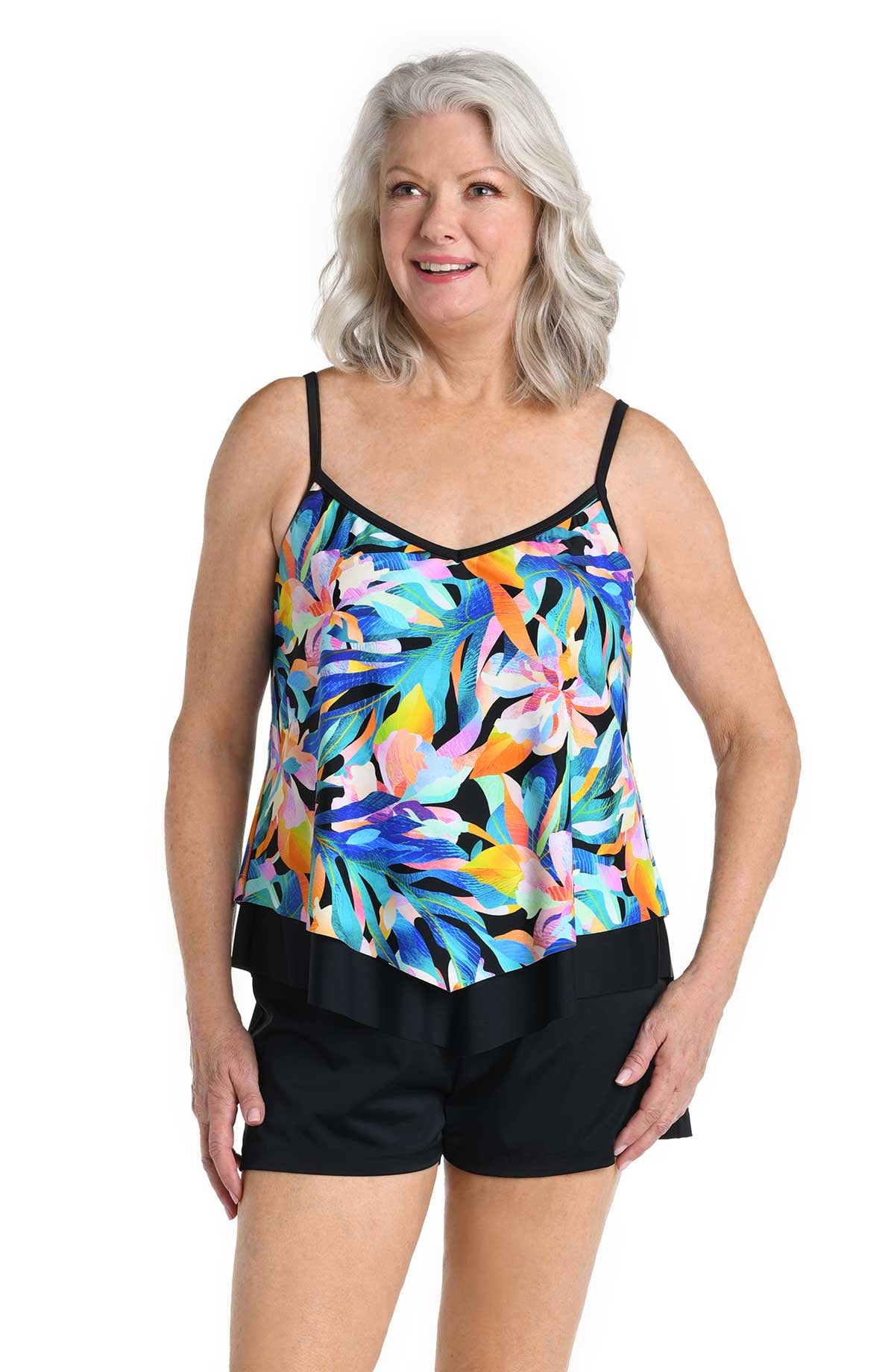 Maxine: Sunset Isle Over The Shoulder Flutter Tankini Top