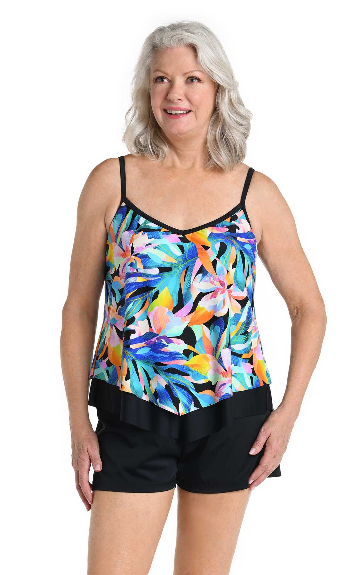 Maxine: Sunset Isle Over The Shoulder Flutter Tankini Top