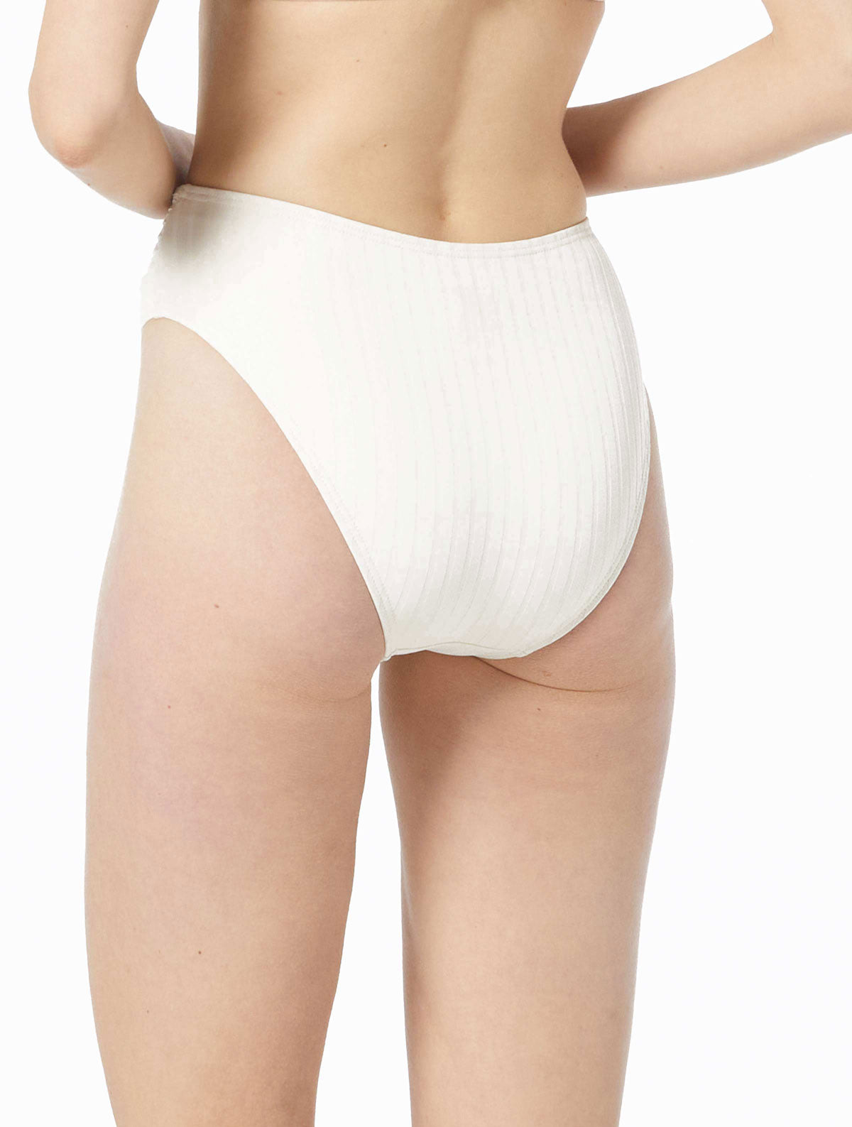 Michael Michael Kors: Solid Textured Ribbed High Leg Bikini Bottom - BONE