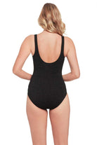 Penbrooke :One Piece Krinkle Chlorine Resistant Cross Over Swimsuit - BLACK