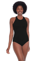 Pennbrooke: One Piece Krinkle Mastectomy High Neck Mio Swimsuit - BLACK