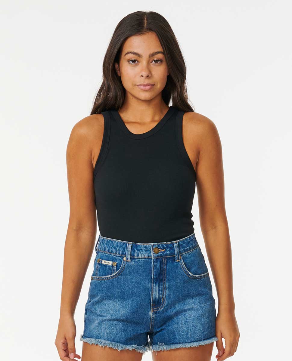 Rip Curl: Classic Ribbed Tank - BLACK