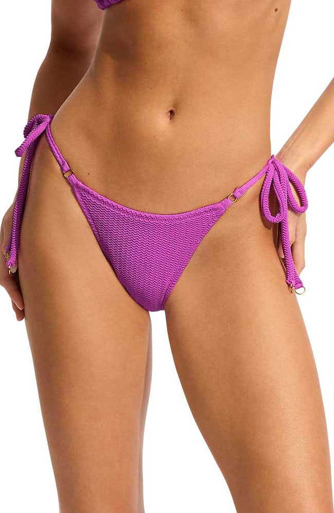 Seafolly: Sea Dive Solid Tie Side Rio Bikini Bottom - VIOLET 