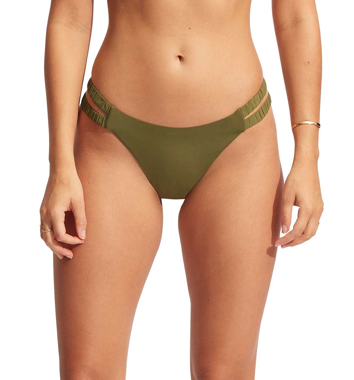 Seafolly: Solid Gathered Tab Skimpy Bottom - AVOCADO