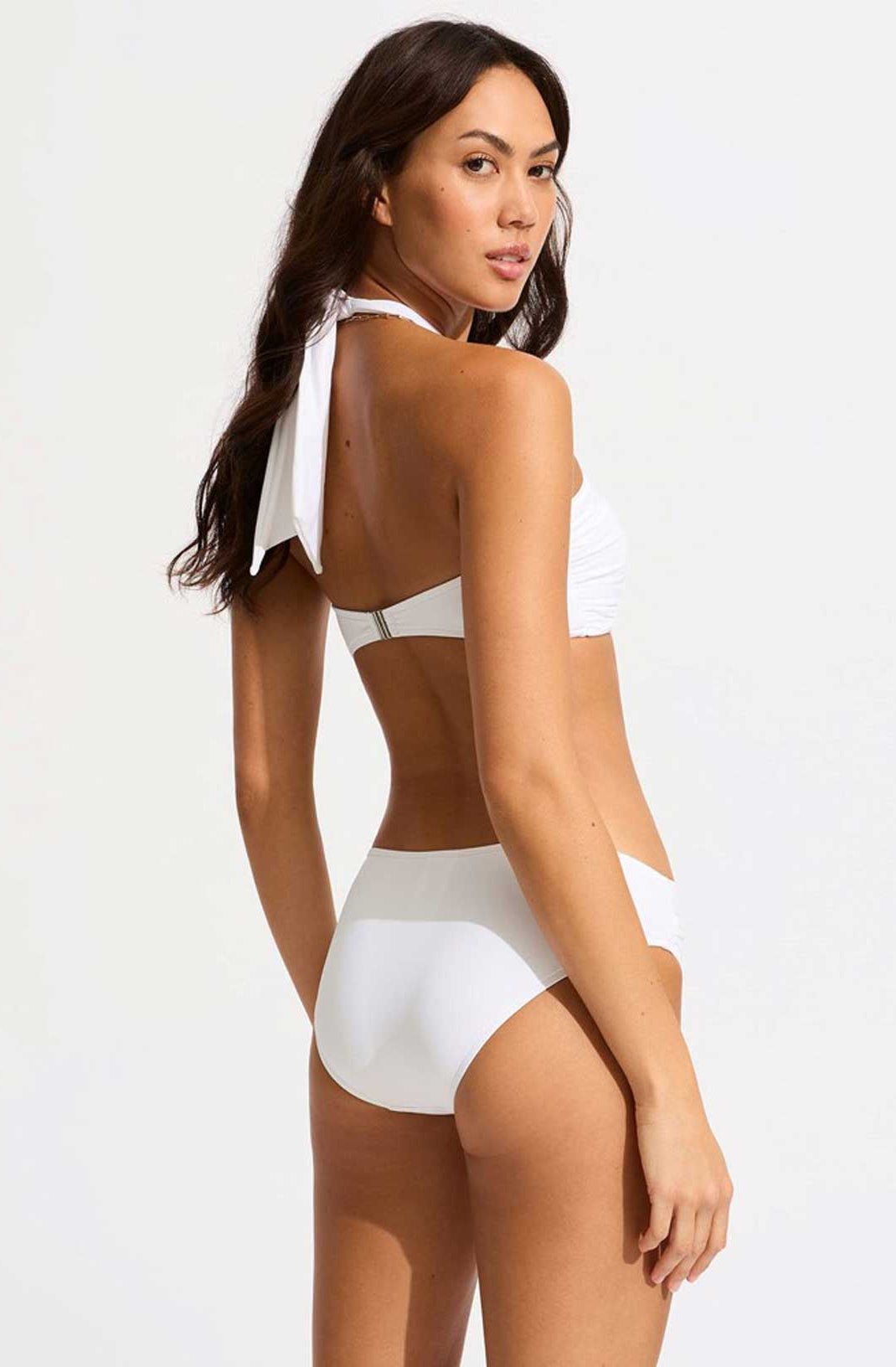 Seafolly: Solid Halter Bandeau Bikini Top - WHITE