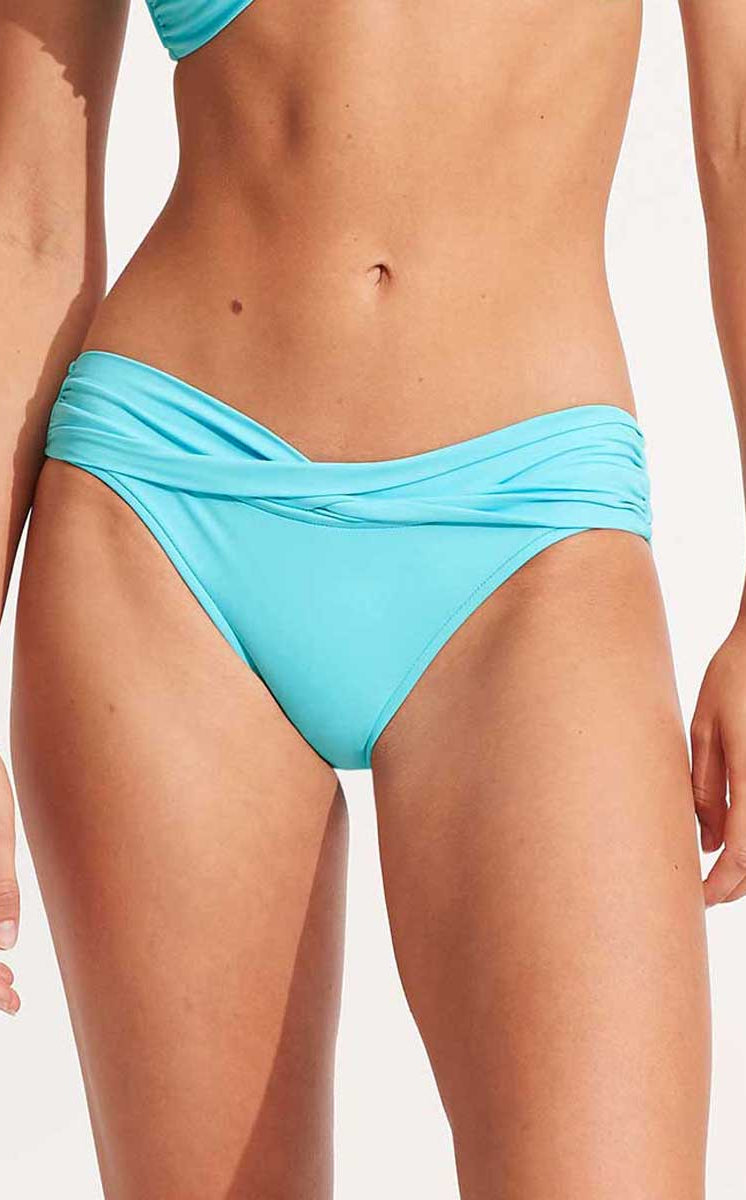 Seafolly: Solid Twist Band Hipster Pant - AQUA