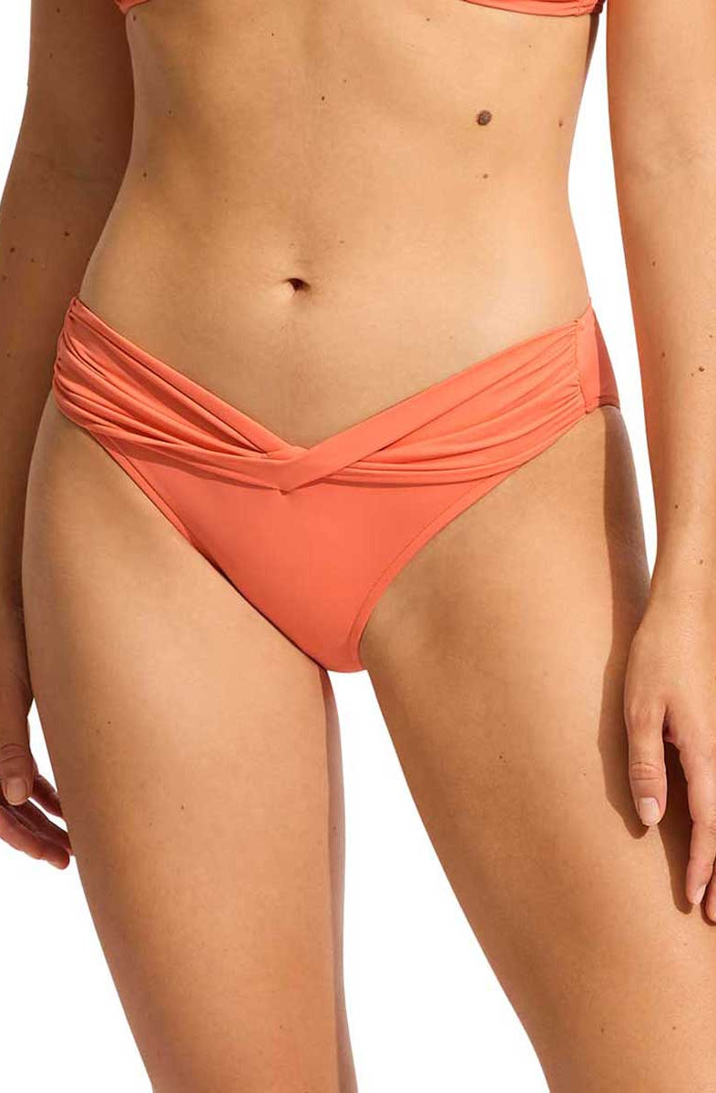 Seafolly: Solid Twist Band Hipster Pant - MELON