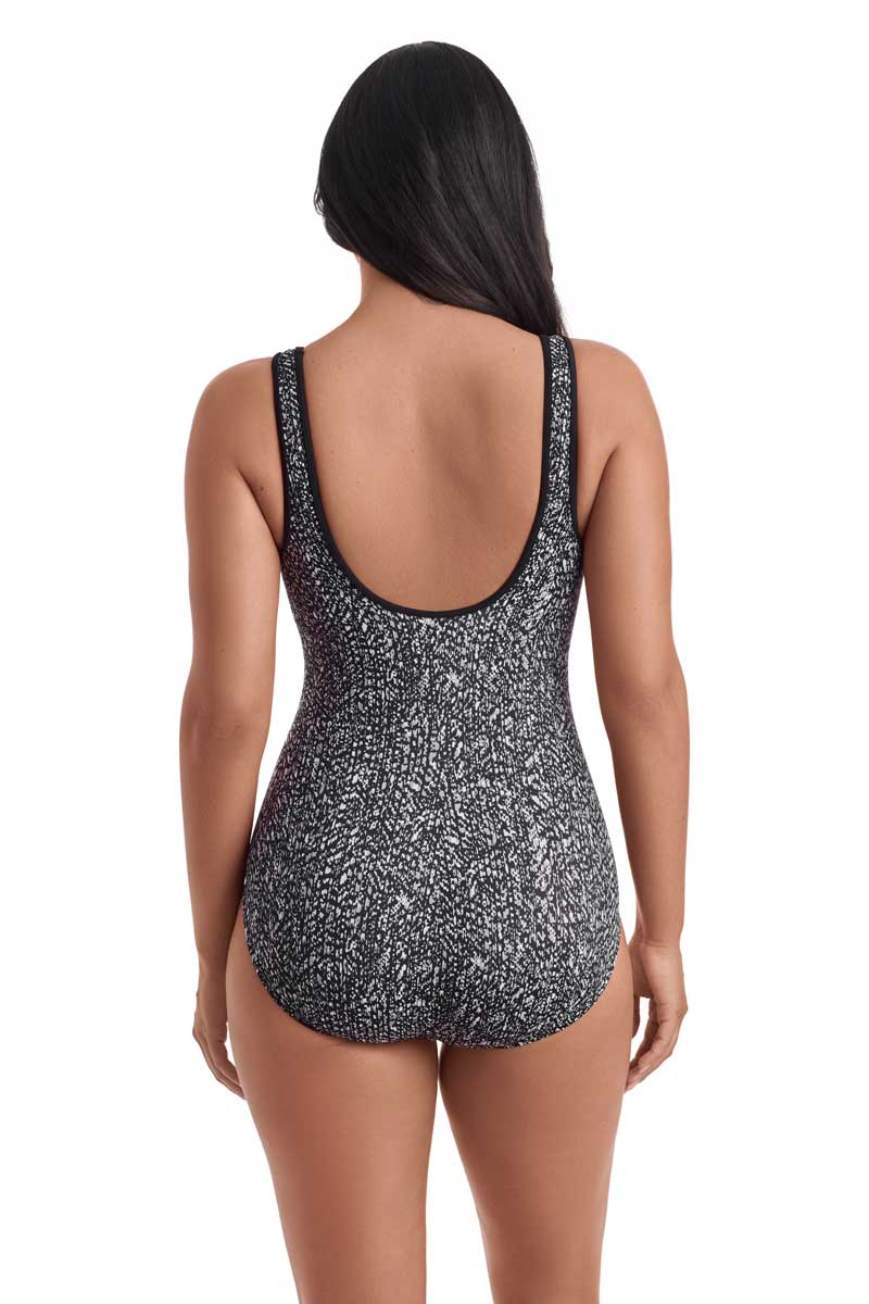 ShapeSolver; One Piece Pixel Twlght Shirred Zipper Tank Swimsuit