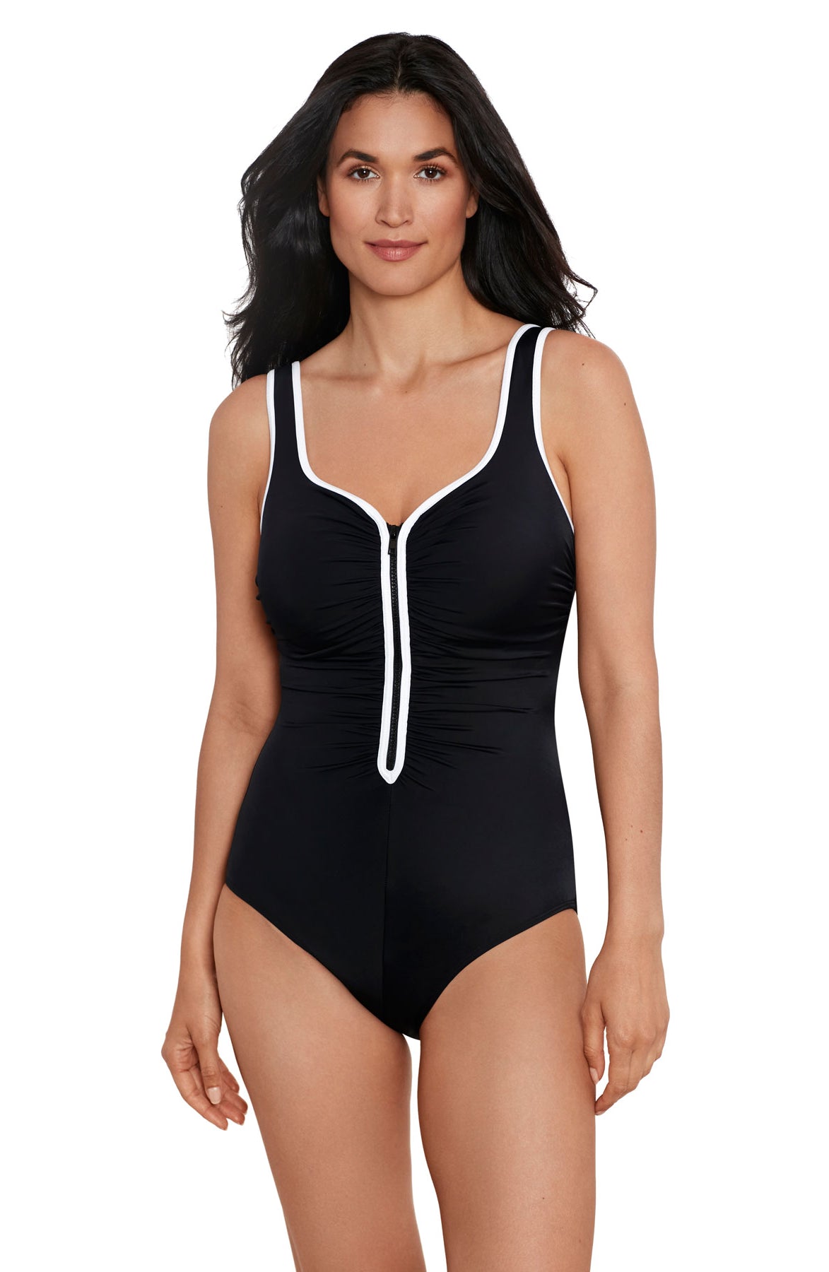 Shapesolver Sport: One Piece Color Coated Zipper Tank Swimsuit