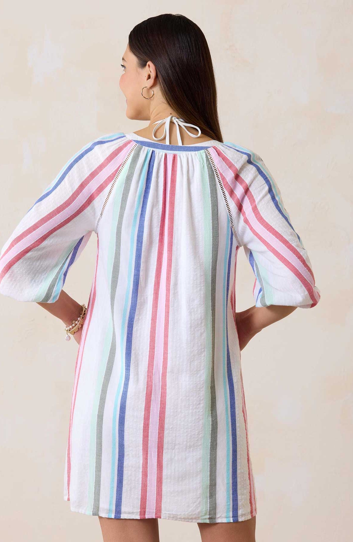 Tommy Bahama: Multi Stripe Dobby Split Neck Dress