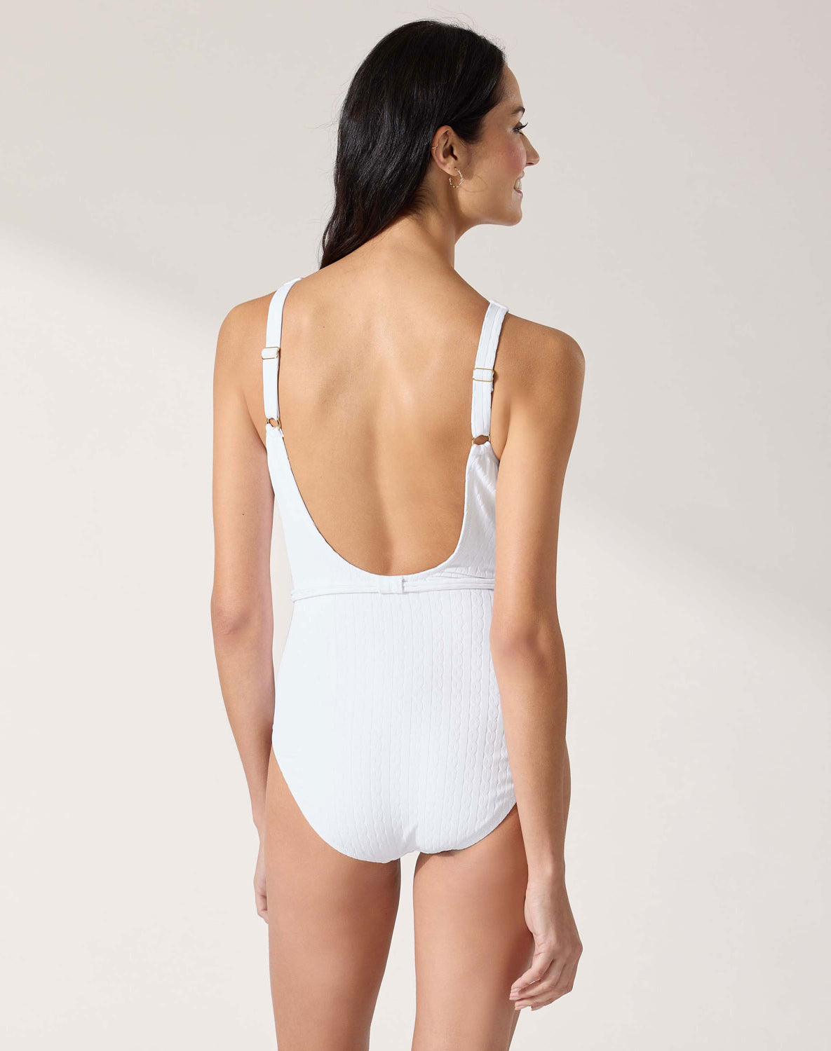 Tommy Bahama: One Piece Cable Beach Solid High Neck Swimsuit - WHITE