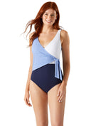 Tommy Bahama: One Piece Island Colorblock Wrap Front - BLU HTHR