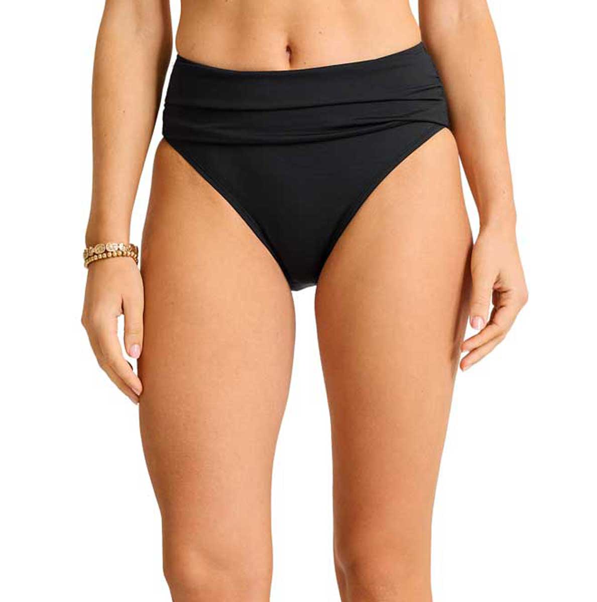 Tommy Bahama: Pearl Solid Pearl High Waist Shirred Bikini Bottom - BLACK