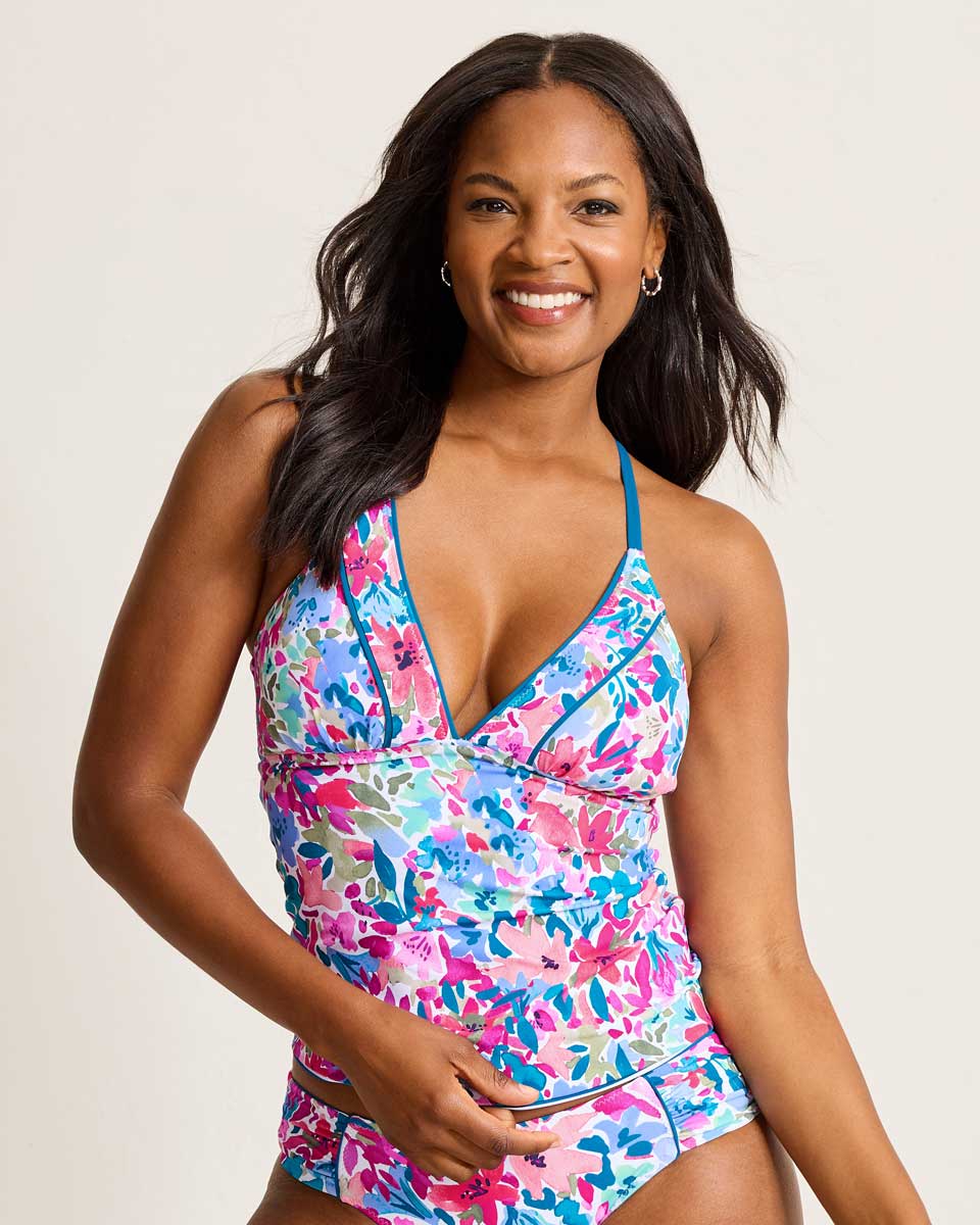 Tommy Bahama: Watercolor Floral Reversible Halter Tankini Top
