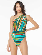 Vince Camuto: One Piece South Pacific Stripe Cross Front Swimsuit