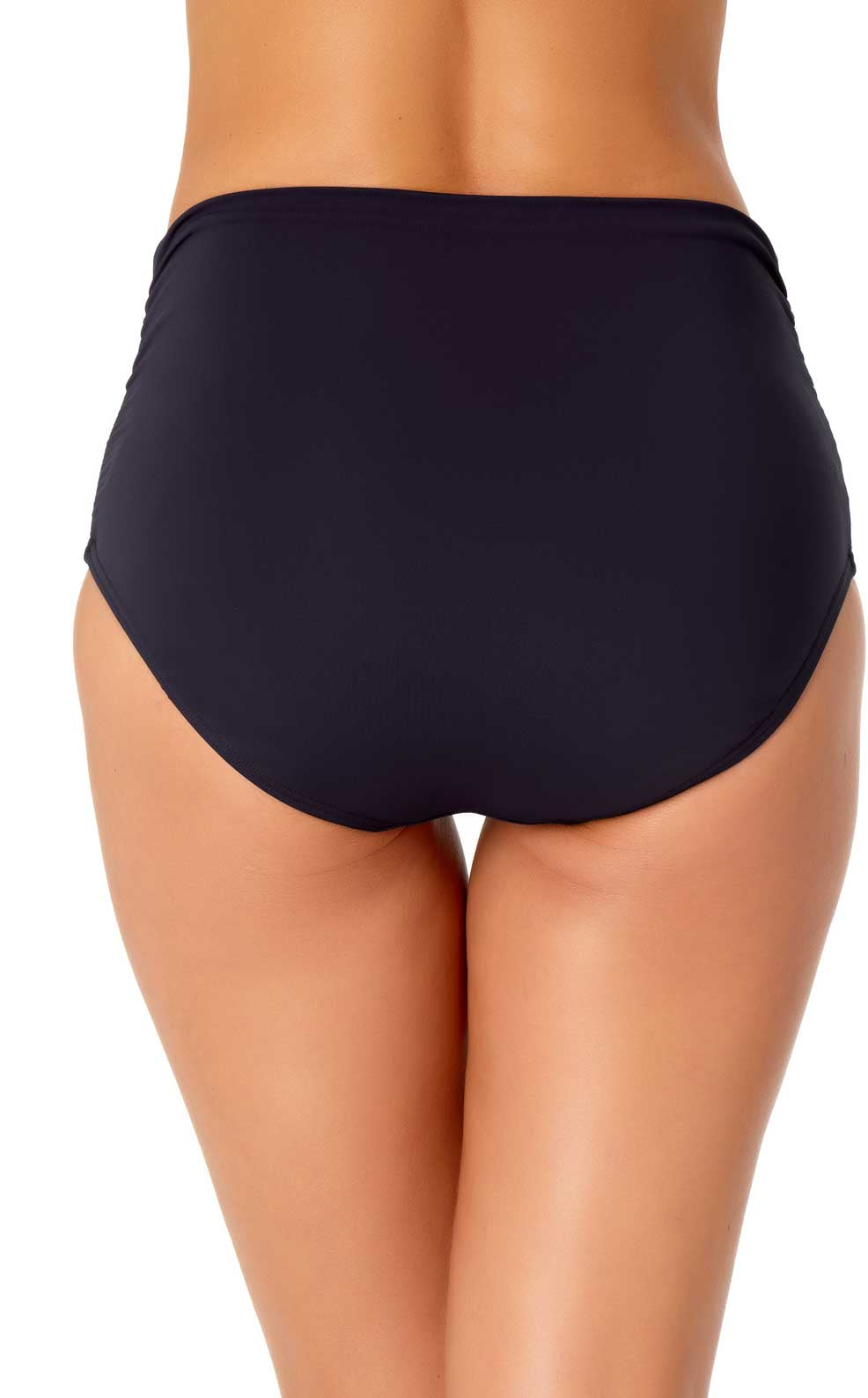Anne Cole: Solid Convertible High-Low Shirred Bikini Bottom - NAVY