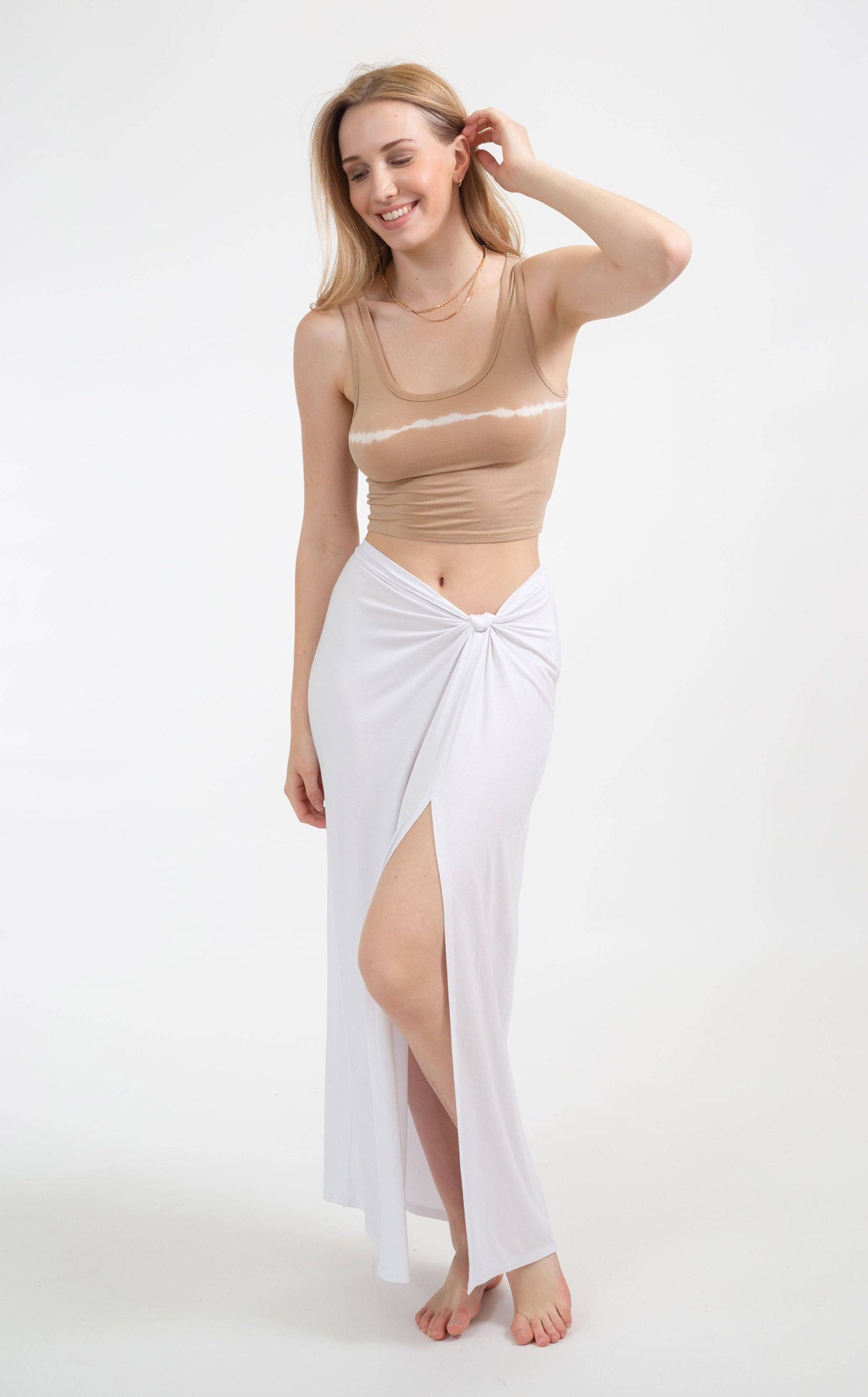 Koy Resort: Laguna Solid Side Knot Maxi Skirt - WHITE