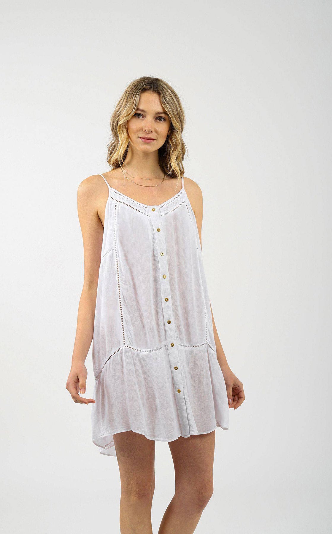 Koy Resort: Miami Solid Button Mini Dress - WHITE