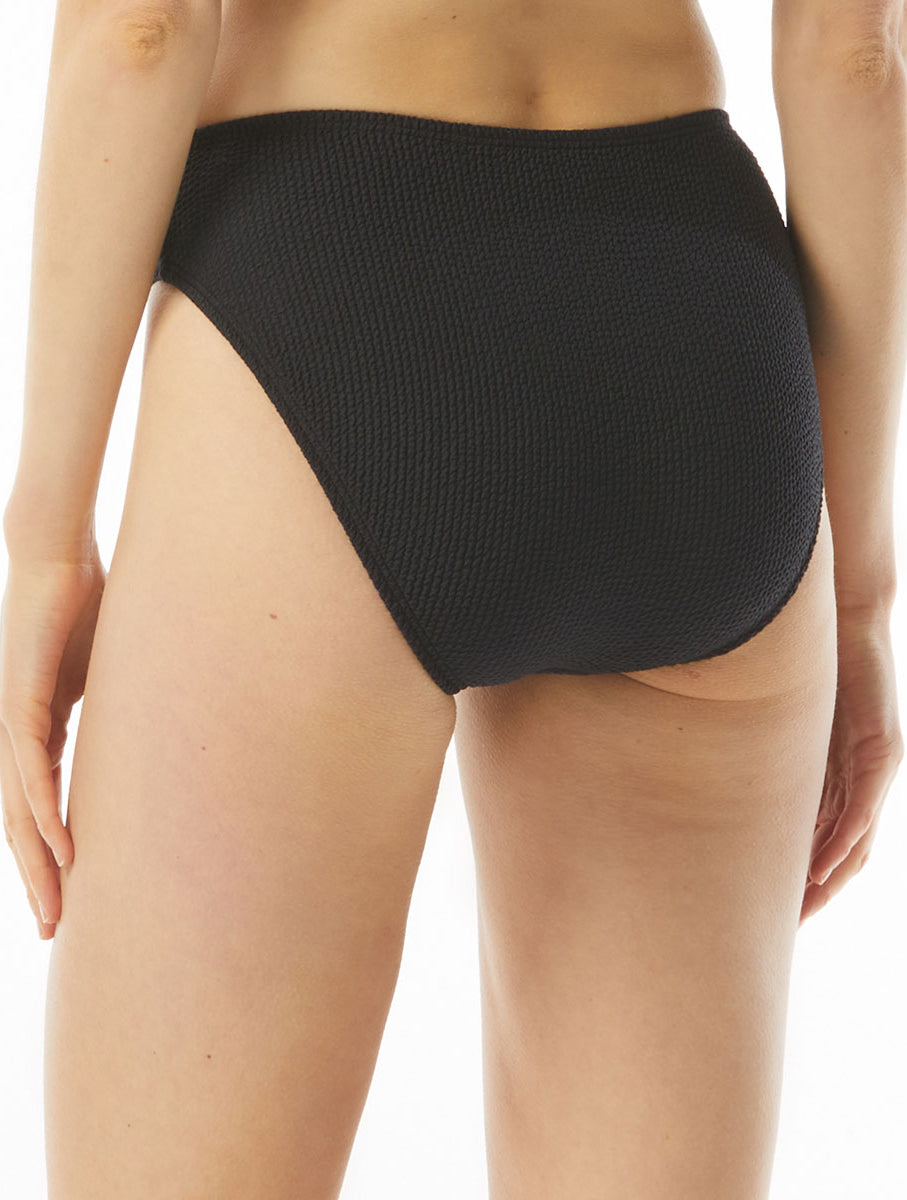 Michael Kors: Decadent Texture High Leg Bikini Bottom - BLACK