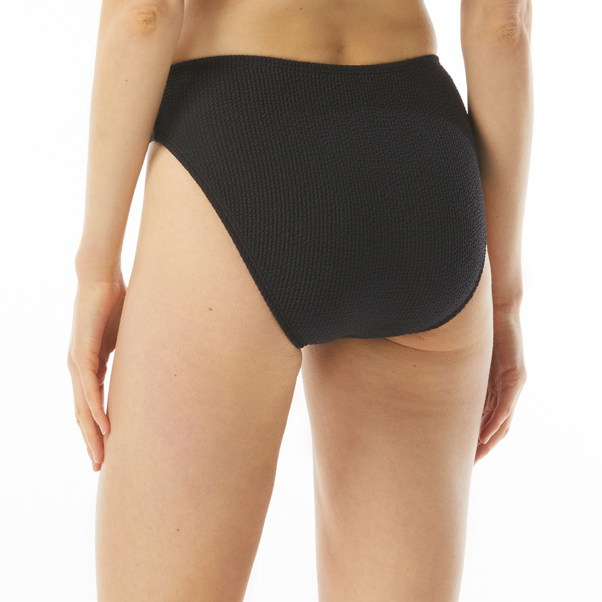 Michael Kors: Decadent Texture High Leg Bikini Bottom - BLACK