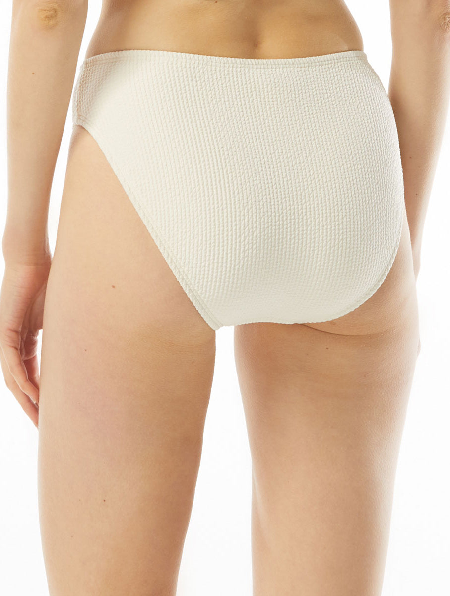 Michael Kors: Decadent Texture High Leg Bikini Bottom - BONE