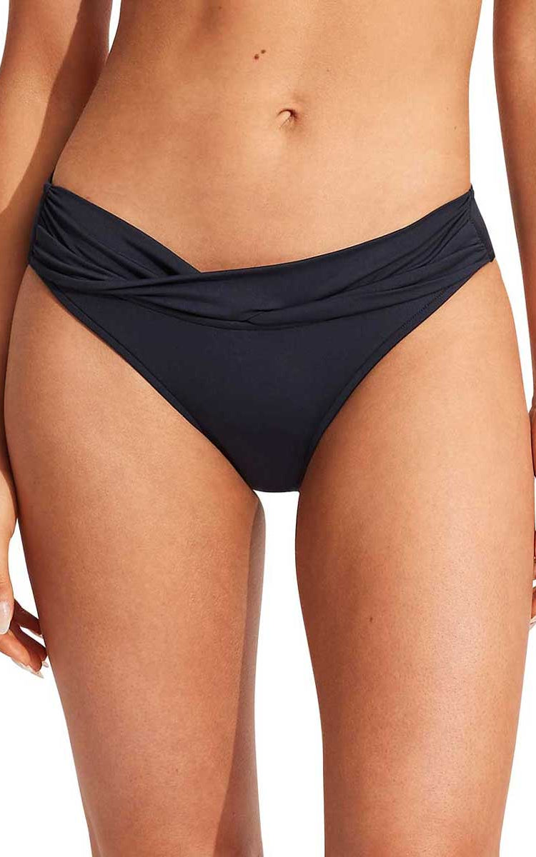 Seafolly: Solid Twist Band Hipster Pant - BLACK