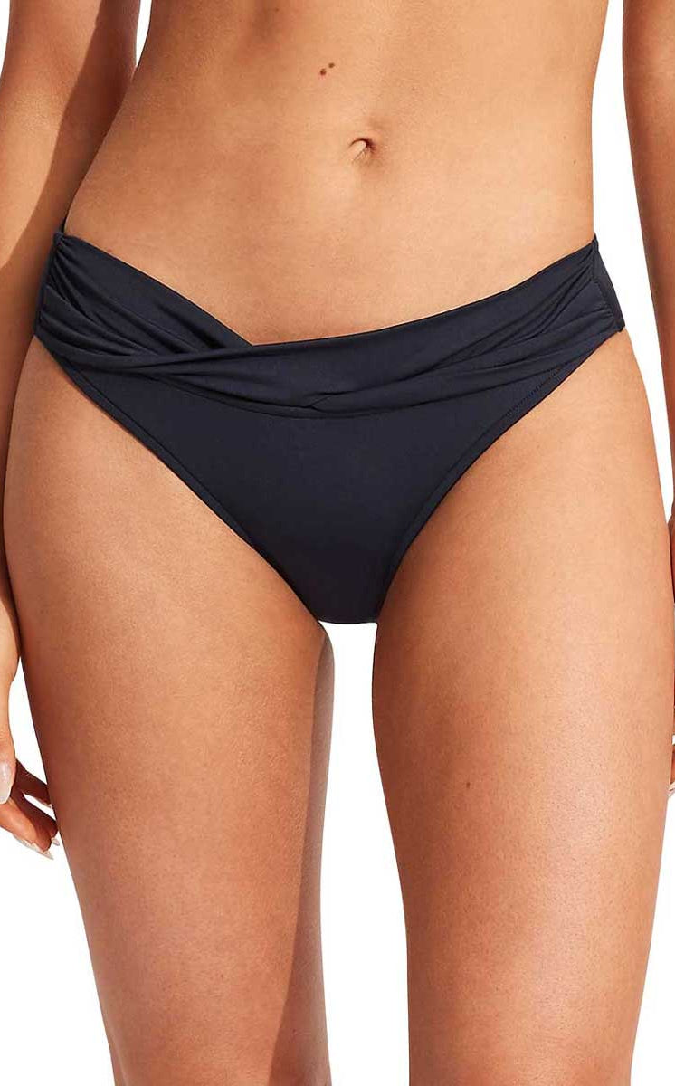 Seafolly: Solid Twist Band Hipster Pant - BLACK