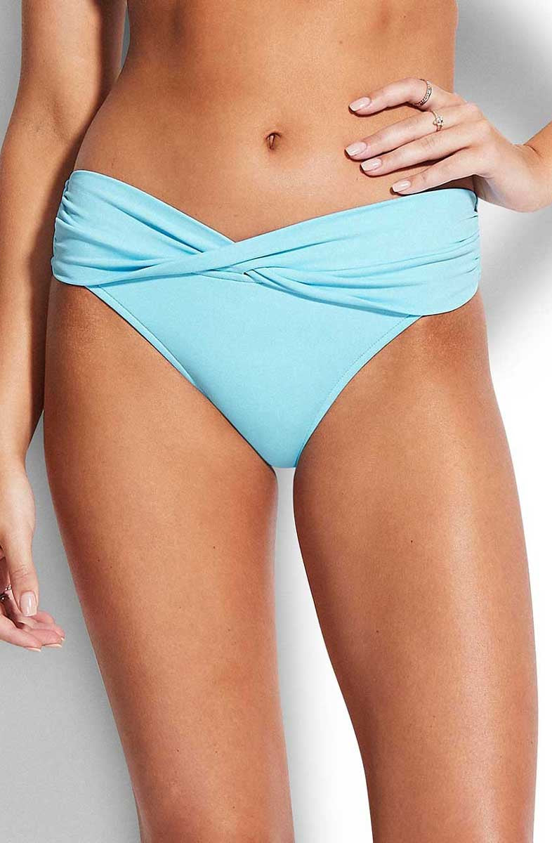 Seafolly: Solid Twist Band Hipster Pant - SKYBLUE