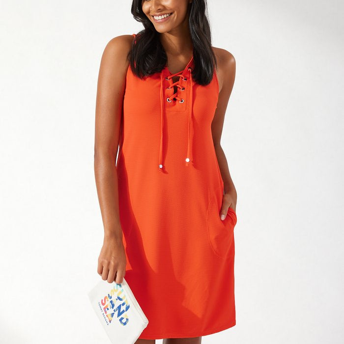 Tommy Bahama: Pique Colada Lace-Up Dress - ORG SUN