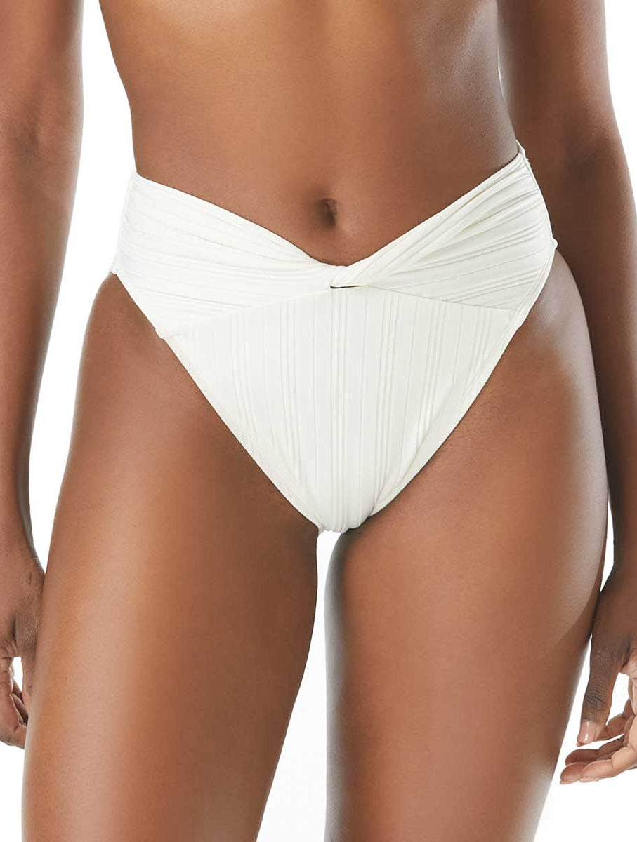 VINCE CAMUTO: RIPPLE EFFECT TIE FRONT CROPPED BIKINI TOP - IVORY