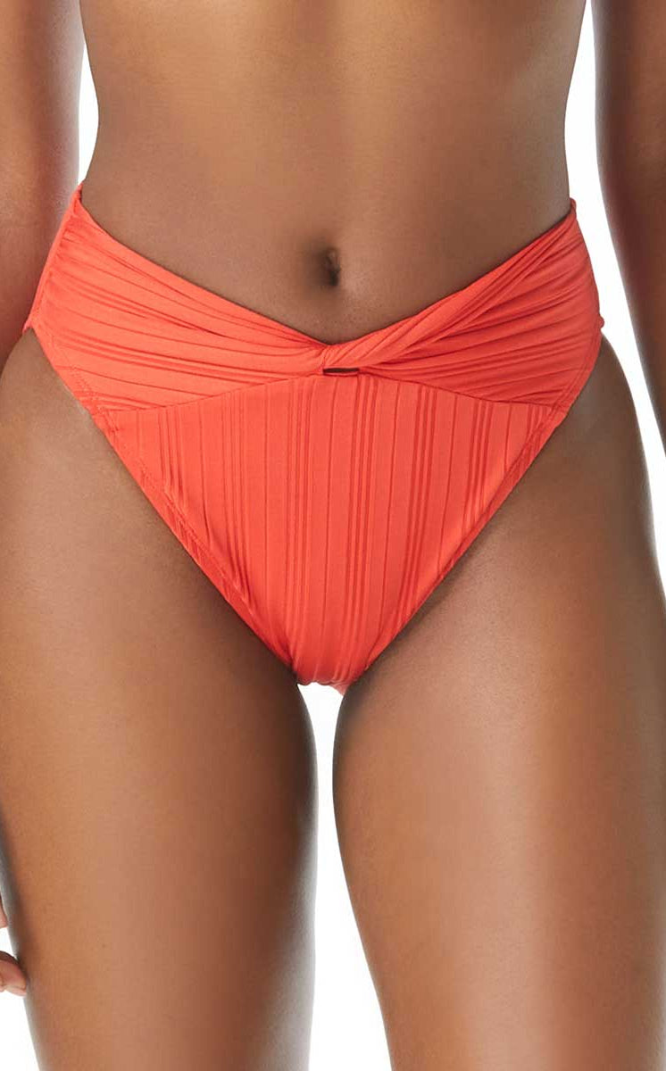 VINCE CAMUTO: RIPPLE EFFECT TIE FRONT CROPPED BIKINI TOP - RED SUN